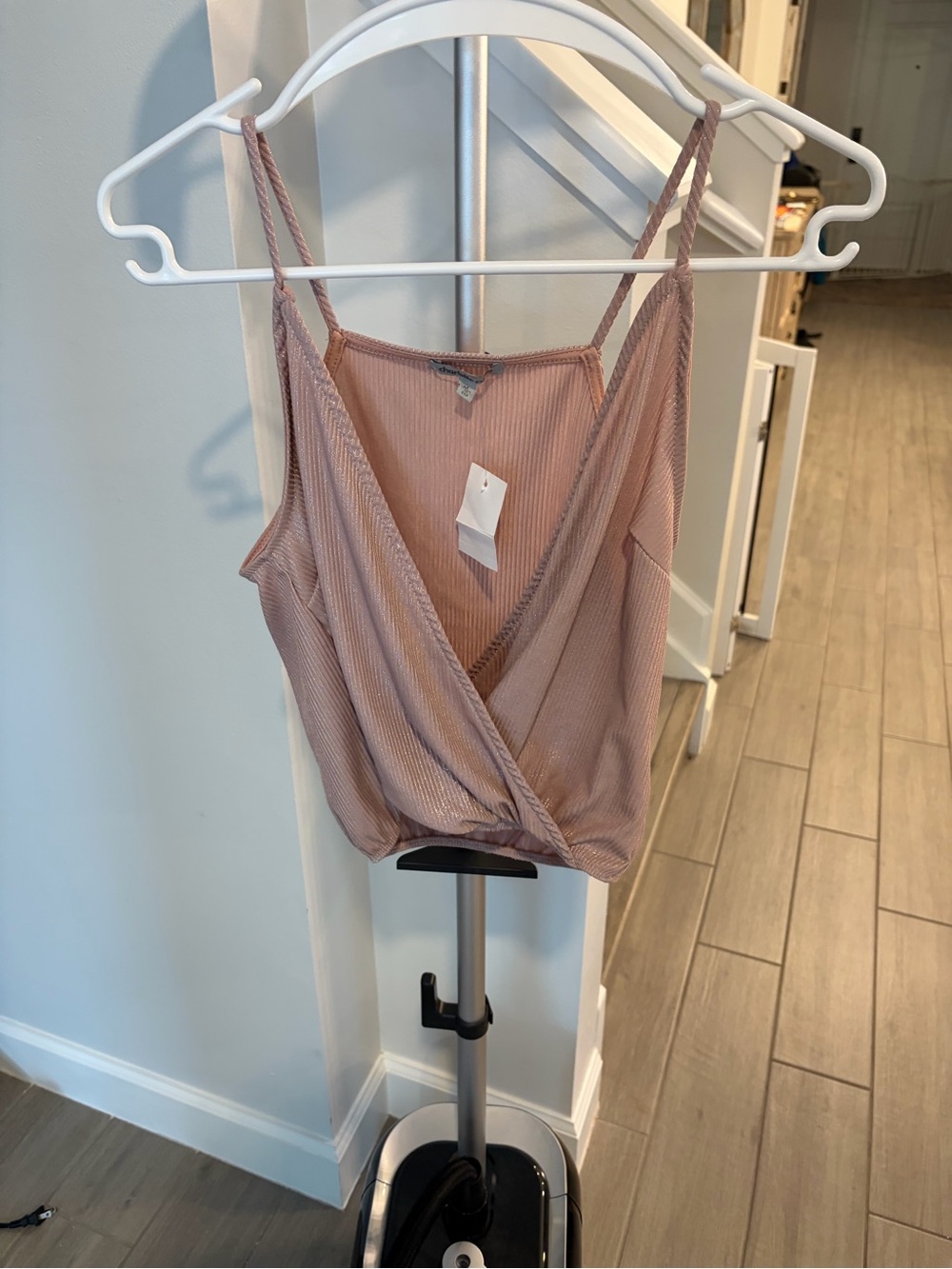 Charlotte Russe Shimmer Ribbed Cold Shoulder Surplice Crop Top | Medium | NWT